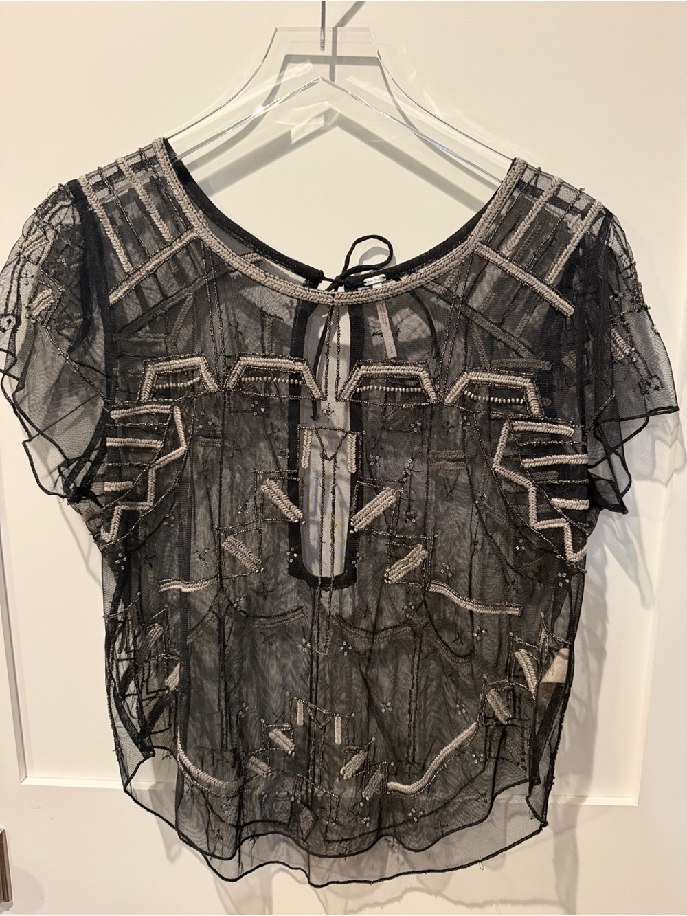 Free People Sheer Beaded Mesh Art Deco / Geometric Festival Top
